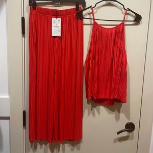 Zara never worn red pleated culottes and tank set